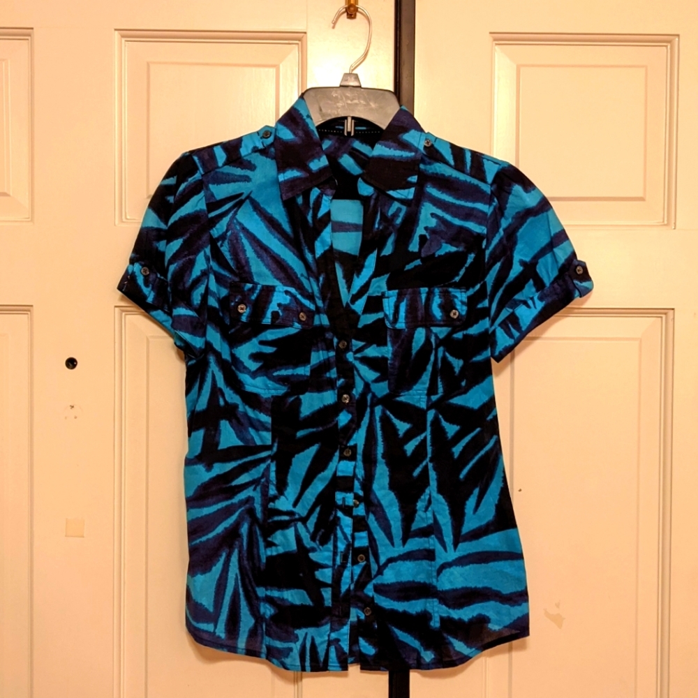 Express Design Studio Blue and Black Button Up Size M